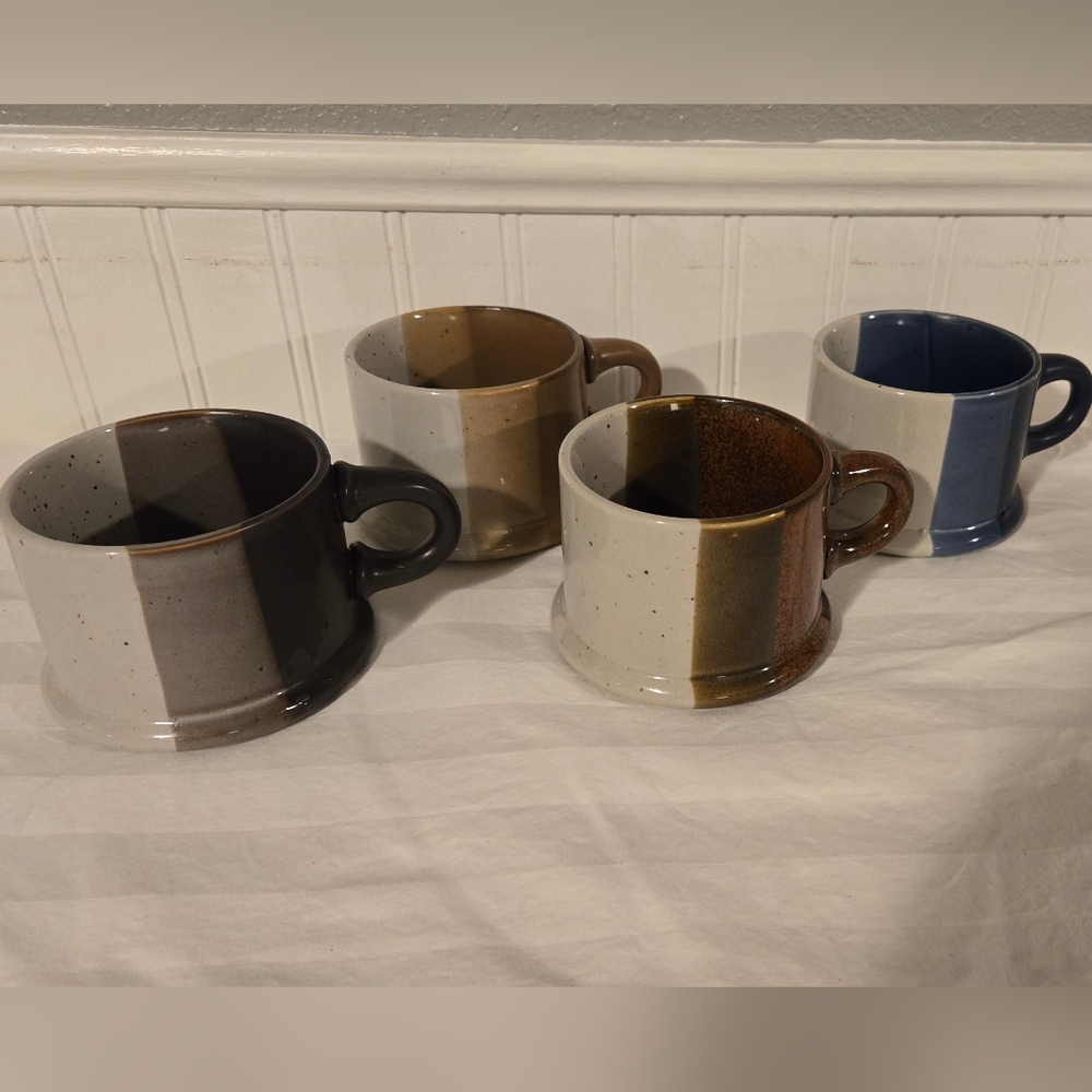 Pottery Striped Mugs - Set Of 4